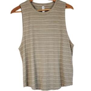 Athleta Green Tan Stripe Muscle Swing Tank Top Size Large